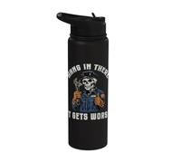 Dark Humor Halloween Skeleton Hang in There Mechanic Funny Stainless Steel Insulated Water Bottle