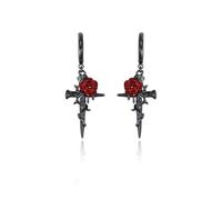 Dark-inspired Red Rose Cross Earrings Gothic Trendy Distinctive Women-Earrings