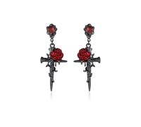 Dark-inspired Red Rose Cross Earrings Gothic Trendy Distinctive Women-stud earrings