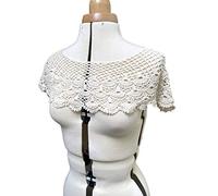 Dark Ivory or Off White Cotton Crochet lace Collar Motif Applique Sewing lace Collar Patch Per Piece (Dark Ivory), L69tt