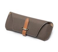 (Dark Khaki) Genuine Leather Glasses Case, Portable Retro Eyeglasses Case, Lightweight Durable Soft Sunglasses Case for Women Men