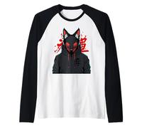Dark Kitsune Japanese Fox Yokai Aesthetic Raglan Baseball Tee