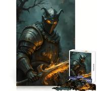 Dark Knight with Flaming Sword Jigsaw Puzzles for Teenagers 1000 Pieces Strong Logic Smooth Thick Fun Challenge Night Game (38x52cm)