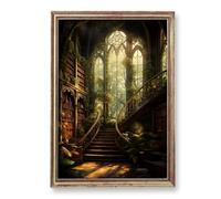 Dark Library Wall Art Gothic Victorian Painting Dark Academia Canvas Wall Art Vintage Library Picture Medieval Castle Poster Abandoned Library Wall Art Vintage Gothic Art Prints for Wall 16x24in No