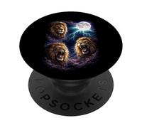 Dark Lions Under the Full Moon Vintage Fantasy Lightning PopSockets Adhesive PopGrip