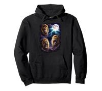 Dark Lions Under the Full Moon Vintage Fantasy Lightning Pullover Hoodie