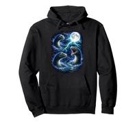 Dark Lochness Monster Under the Moon Fantasy Lightning Art Pullover Hoodie