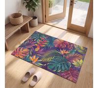 Dark Luxurious Tropical Plants Door Mat - 50 x 80 cm Decorative Indoor Front Door Floor Mat | Non-Slip, Washable, Monstera Deliciosa Bird Of Paradise Low Profile Doormats for Entrance, Patio, Purple
