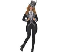 Deluxe Dark Mad Hatter Costume Ladies Halloween Alice Fancy Dress Halloween