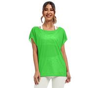 Dark Mineral Blue Bat Wing Tops for Women Casual Loose Pullover Top, Lime Green, XXL