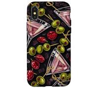 Dark Moody Retro Martini Olive Cocktail Pattern Rich Women Case for iPhone X/XS