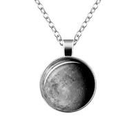 Dark Moon Round Pendant Necklace Starry Sky Luminous Necklace Romantic Valentine's Day Party Birthday Gifts Grey Lovely and Practical