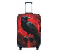 Dark Mysterious Raven with Red Runes Elastic Travel Luggage Cover Suitcase Protector, Print Suitcase Baggage Cover Anti-Scratch