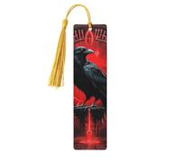 Dark Mysterious Raven with Red Runes Unique Double-Sided Artwork Printed Wooden Bookmarks, Artistic Book Accessories Birthday Presents for Men Women Presents for Book Lovers