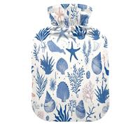 Dark Navy Blue Corals starfishes Shells hot Bottle Water Bag with Soft Cover, 1L Warm Water Bottle for Bed for Menstrual Cramps,Menstrual Cramps,Bolsa para agua Caliente para Dolor