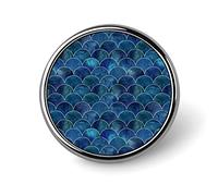 Dark Navy Blue Japanese Fish Scales Ocean Waves Round Brooch Pin, Unisex Smooth Surface Lapel Tie Pin, Lightweight Badge Jewelry Crafts Decor for Costume Accessory Men Women