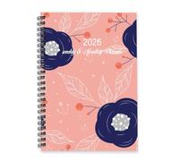 Dark Navy Flowers 2026 Diary A5 To Do List Daily Notebook 2026 Journal Planner for Women Diary Journal for Family Week To View Monthly Year Planner with Dotted Line Note Page Slim