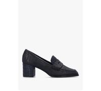 Dark Navy Python Leather Block Heel Loafers - Navy Reptile / 37.5