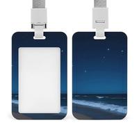 Dark Navy Stars ID Badge Holder with & Lanyard - Durable ABS Plastic, Vertical ID Card Holders, Waterproof Badge Reel for Nurse, Teacher, Office & Gym