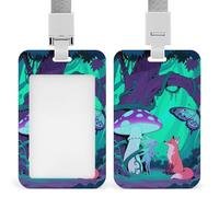 Dark Night Fox and Elves Id Badge Holder - Retractable Badge Holders, Heavy Duty Plastic Id Card Holder with Lanyard, Waterproof Name Tag Sleeve for Nurses, Teachers, Office Professionals