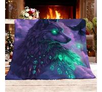 Dark Night Lone Wolf Totem Double Layered Sherpa Fleece Throw Blanket Purple Ultra Soft Warm Thick Blanket, Blankets for Bed Sofa Machine Washable Throw king Size 180x200cm