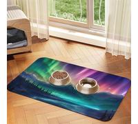 Dark Northern Lights Durable Pet Absorbent Tablecloth Non-Slip Dining Pad For Dog Cat Food Water Bowls Feeder Mat