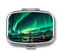 Dark Northern Lights Pill Box 2 Compartment Portable Pill Case Daily Square Pill Organizer for Pocket Purse Daily Medicine Container to Hold Vitamins Fish Oil Travel Gifts