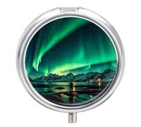 Dark Northern Lights Pill Case 3 Compartment Portable Pill Box Daily Round Pill Organizer for Pocket Purse Daily Medicine Container to Hold Vitamins Fish Oil Travel Gifts