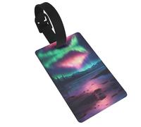 Dark Northern Lights Print Luggage Tags with Detachable Wristband, Travel Bag Tags, Easy to Identify