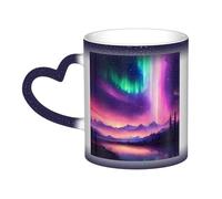 Dark Northern Lights Print Mystical Color Changing Mug, Black to White Thermal Mug for Coffee Tea Home Office