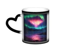 Dark Northern Lights Print Mystical Color Changing Mug, Black to White Thermal Mug for Coffee Tea Home Office