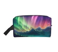Dark Northern Lights Print Portable Travel Toiletry Storage Bag Large Capacity 600D Polyester Cosmetic Storage Bag