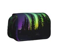 Dark Northern Lights Print Print Double Clamshell Pen Case, Zipper Pockets, Large Capacity For Art Supplies & Travel