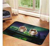 Dark Northern Lights print PU Leather Feeding Mat for Dogs Cats Pet Food Mat Absorbent Non-Slip Rubber Bottom