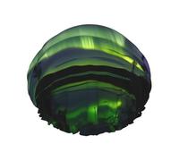 Dark Northern Lights Print Shower Cap, Lined Shower Cap For Women Reusable, Double Layer Waterproof Bath Cap