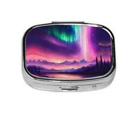 Dark Northern Lights Print Square Pill Box,Portable for Pocket Or Purse Pill Organizer Pill Container Holder