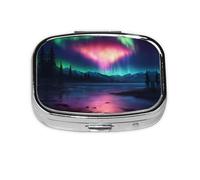 Dark Northern Lights Print Square Pill Box,Portable for Pocket Or Purse Pill Organizer Pill Container Holder