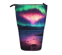 Dark Northern Lights Print Telescopic Standing Pencil Bag/Stand Up Stationery Bag/Makeup Bag/Storage Case