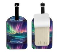 Dark Northern Lights Printed Leather Luggage Tag, Durable Baggage Identifier, Soft PU ID Label, for Business Travel