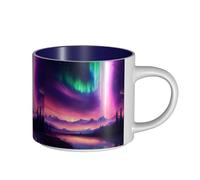 Dark Northern Lights Printing Large-Capacity Ceramic Mugs Functional Cups For Home Office Sleek Design Comfort Grip Handle