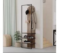 FWStyle Dark Oak Hallway Coat Rack With Shoe Storage in Brown FWStyle Brown