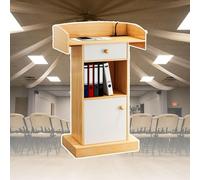 Dark Oak Presentation Podium Stand - School Teaching Lectern with Storage Shelf & Desk Ideal for Business Halls Conferences and Corporate Events.