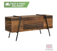 Dark Oak TV Unit Cabinet 2 Drawers Shelf Storage Media Stand Metal Legs