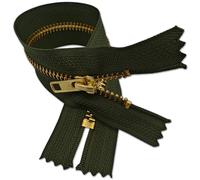 Dark Olive Jeans Zip 16cm | Closed-End Replacement Zipper for Trousers 6.3” | Golden Teeth, Single Slider Zip for Denim Repairs, Skirts, Pockets, Bags, DIY Sewing Projects