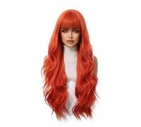 Dark Orange Synthetic Wig for Women Use Long Curly Natural Wave Wigs with Bangs Cosplay Party Beautiful
