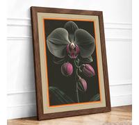 Dark Orchid Study Botanical Framed Wall Art Print A1 (84.1×59.4cm) Walnut, Wall Decor for Living Room, Bedroom, Office & Home, Ready to Hang, Art Gift