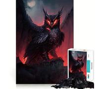 Dark Owl Glowing Red Eyes Jigsaw Puzzles 1000 Piece for Teenagers Logic Game Sharp Edge Hard Challenge Game Night (38x52cm)