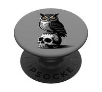 Dark Owl on Skull Gothic Tattoo Style Artwork PopSockets Adhesive PopGrip