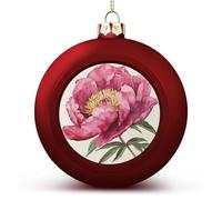 Dark Peach Peony Flower Christmas Ball Ornament Shatterproof Hanging Ball Ornaments with String Decorative Christmas Baubles for Xmas Tree Home Wedding Holiday Party Decor Supply