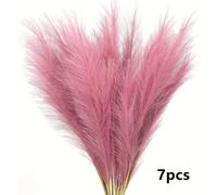 (Dark Pink) 7pcs Faux Pampas Grass Bouquet, 22in/55cm Tall Fabric Flower Arrangement for Home & Outdoor Decor